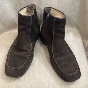 TED BAKER Sz 10 Brown Suede Xipper Closure Square Toe  Decorative Piping Booties